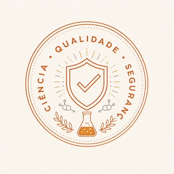 Selo circular com um escudo e a inscrição Ciência · Qualidade · Segurança.